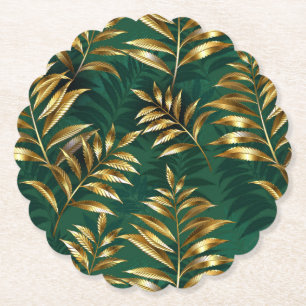 Posavasos De Papel Patrón continuo con helechos dorados