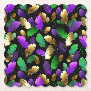 Posavasos De Papel Patrón continuo con plumas de Mardi Gras
