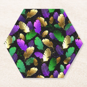 Posavasos De Papel Patrón continuo con plumas de Mardi Gras