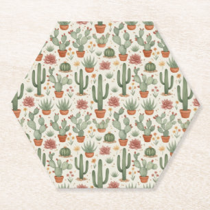 Posavasos De Papel Patrón continuo de cactus suculentos del desierto