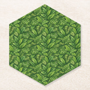 Posavasos De Papel Patrón continuo de hojas tropicales modernas