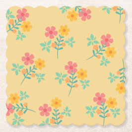Posavasos De Papel Patrón Daisy Retro Bouquet en amarillo