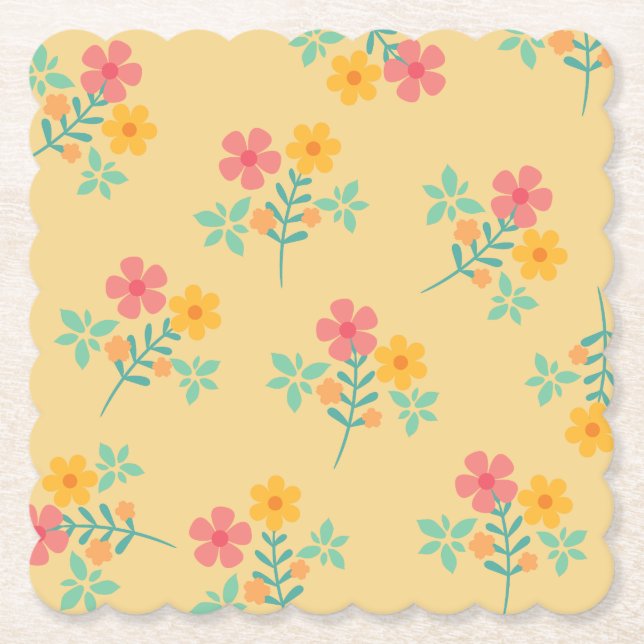 Posavasos De Papel Patrón Daisy Retro Bouquet en amarillo (Anverso)