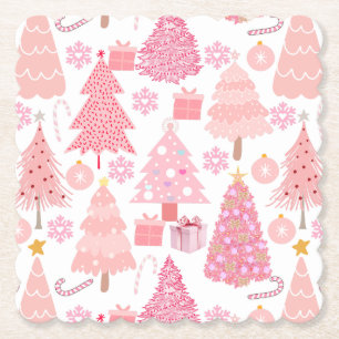 Posavasos De Papel Patrón de árboles de Navidad rosados