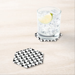 Posavasos De Papel Patrón de armiño, patrón medieval, negro sobre bla