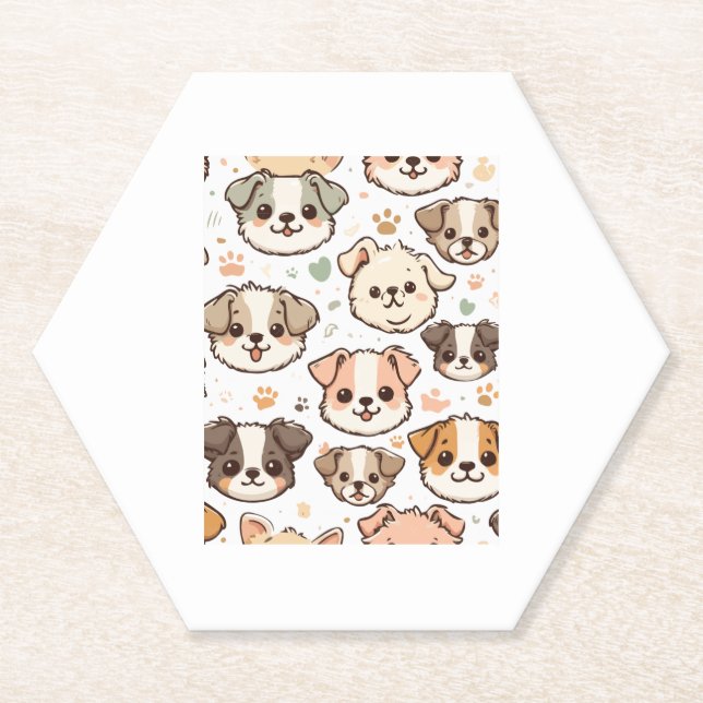 Posavasos De Papel Patrón de Cachorros Felices (Anverso)