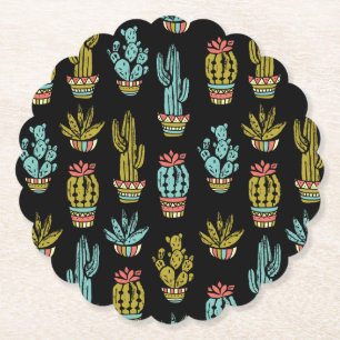 Posavasos De Papel Patrón de cactus de grunge oscuro