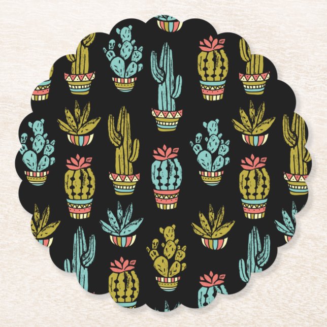 Posavasos De Papel Patrón de cactus de grunge oscuro (Anverso)