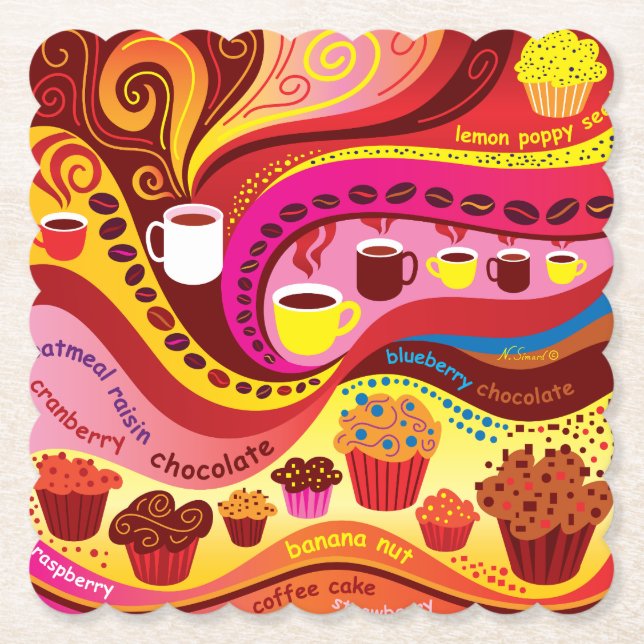 Posavasos De Papel Patrón de café y muffins (Anverso)