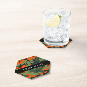 Posavasos De Papel Patrón de camuflaje naranja, tu nombre, personaliz