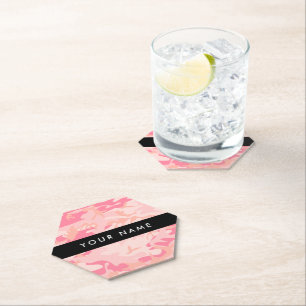 Posavasos De Papel Patrón de camuflaje rosa, tu nombre, Personaliza
