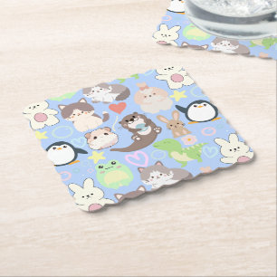 Posavasos De Papel Patrón de caracteres de dibujos animados L Azul BG
