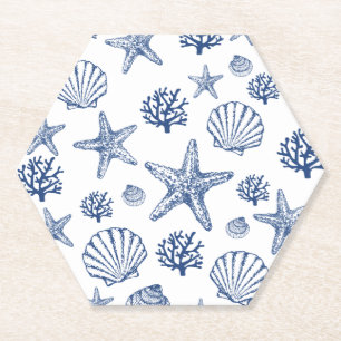 Posavasos De Papel Patrón de conchas azules de la marina de montaña