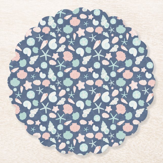 Posavasos De Papel patrón de conchas marinas (Anverso)