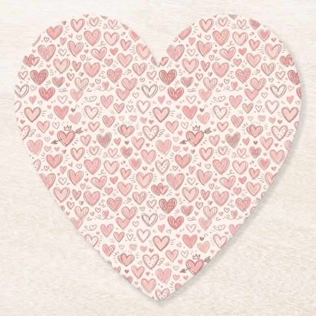 Posavasos De Papel Patrón de corazón dibujado a mano (Anverso)