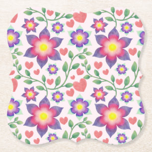 Posavasos De Papel Patrón de Corazones Florales Acuarela Rosa Román