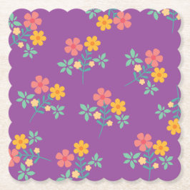 Posavasos De Papel Patrón de Daisy Bouquet retro en morado