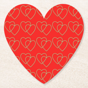 Posavasos De Papel Patrón de dos corazones amorosos dorados