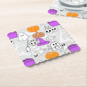 Posavasos De Papel Patrón de espantosidad de Halloween 01 L Gris BG