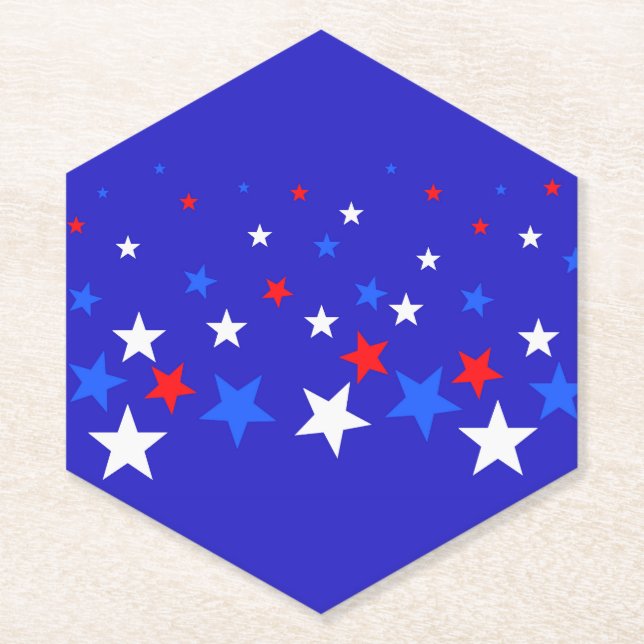 Posavasos De Papel Patrón de estrellas azul, rojo y blanco (Anverso)