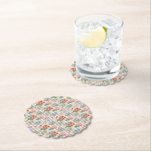 Posavasos De Papel Patrón de flor acuático moderno