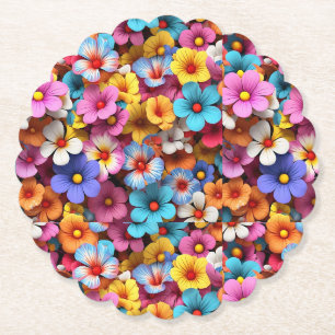 Posavasos De Papel Patrón de flores de Bonito coloridas-20240