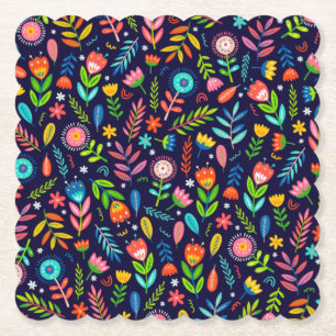 Posavasos De Papel Patrón de flores exóticas hojas pintadas a mano-23