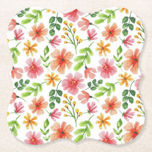Posavasos De Papel Patrón de flores rosadas acuarela