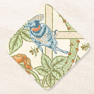 Posavasos De Papel Patrón de flores y pájaros de época de Morris' Tre