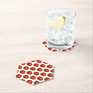 Posavasos De Papel Patrón de Fresa, Fresas Rojas, Fruta, Hoja