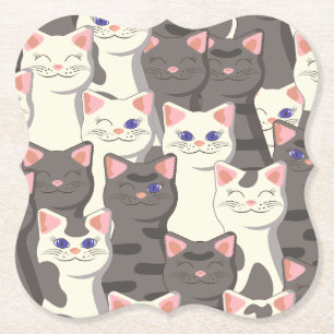 Posavasos De Papel Patrón de gatos blancos y grises