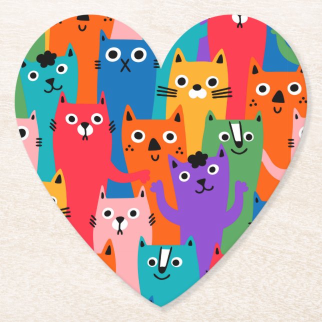 Posavasos De Papel Patrón de gatos coloridos (Anverso)