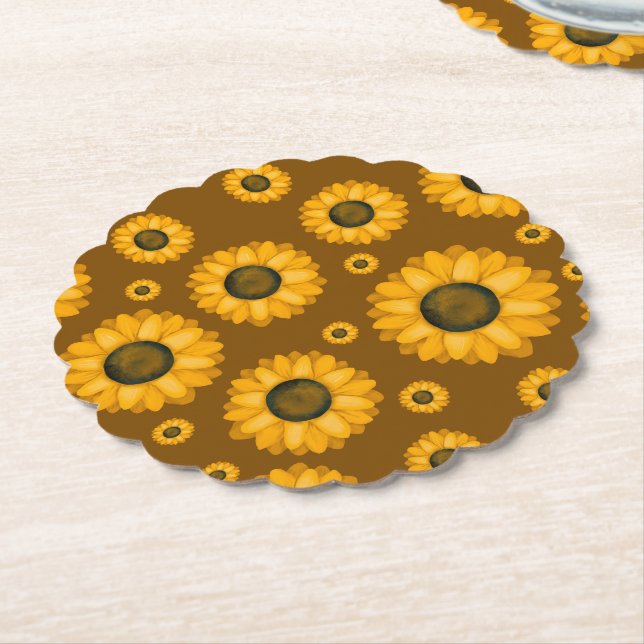 Posavasos De Papel Patrón de girasol dorado (En perspectiva)