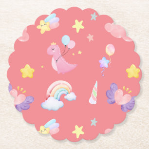 Posavasos De Papel Patrón de globo de globo de arco iris de dinosauri