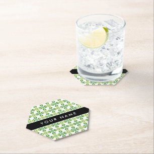 Posavasos De Papel Patrón de Hoja, Hojas Verdes, Tu Nombre