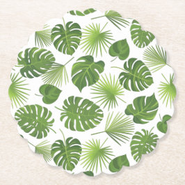 Posavasos De Papel Patrón de hojas tropicales verdes y elegantes