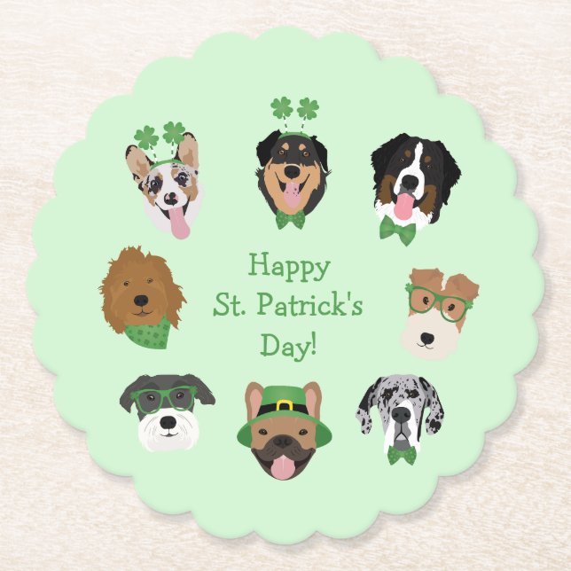 Posavasos De Papel Patrón de la cara del perro de St Patricks (Anverso)