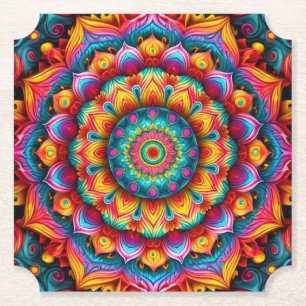 Posavasos De Papel Patrón de Mandala geométrica colorida-342678
