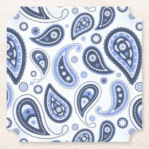 Posavasos De Papel Patrón de paisley azul