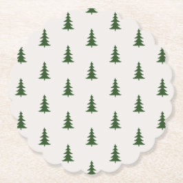 Posavasos De Papel Patrón de pinos rústicos verde forestal minimalist