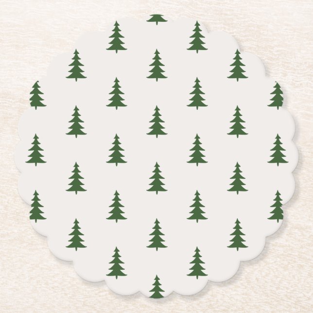Posavasos De Papel Patrón de pinos rústicos verde forestal minimalist (Anverso)