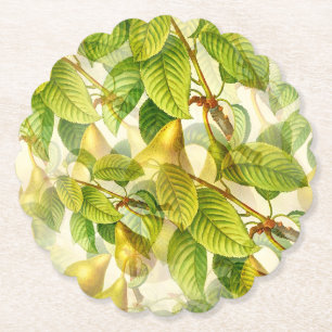 Posavasos De Papel Patrón de ramas y peras del árbol de peras