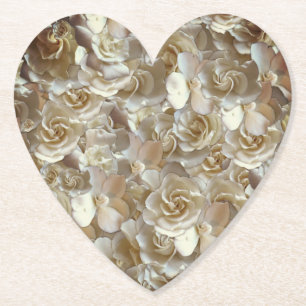 Posavasos De Papel Patrón de Rosa de Marfil – Arte Floral Elegante