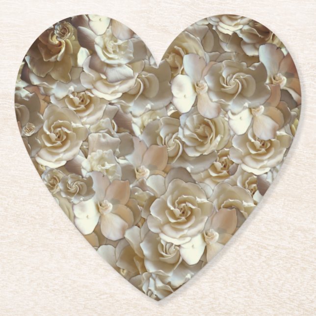 Posavasos De Papel Patrón de rosa de marfil – Arte floral elegante (Anverso)