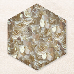 Posavasos De Papel Patrón de Rosa de Marfil – Arte Floral Elegante