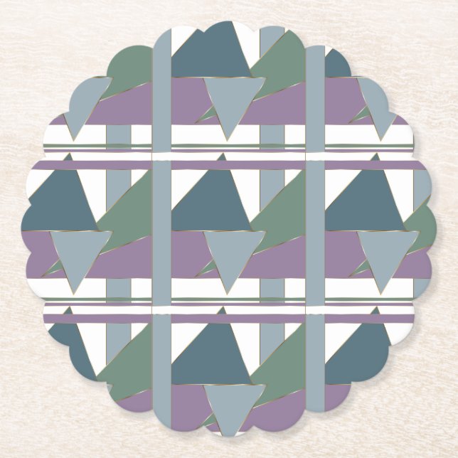 Posavasos De Papel Patrón de triángulo geométrico verde violeta azul (Anverso)