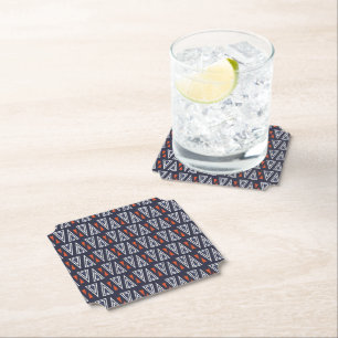 Posavasos De Papel Patrón de triángulos geométricos azul oscuro y roj