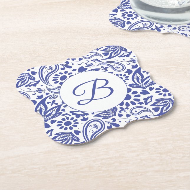 Posavasos De Papel Patrón decorativo de Hampton White Paisley (En perspectiva)