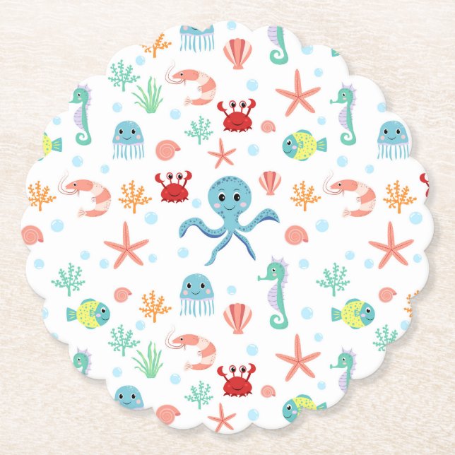 Posavasos De Papel Patrón del mundo marino (Anverso)
