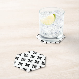 Posavasos De Papel Patrón Flor de Lis, Real Francés, Negro sobre Blan